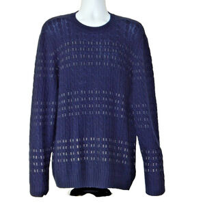 NWT AUTUMN CAHMERE Cable Striped Crew Sweater Navy Combo Cashmere Blend Men XL